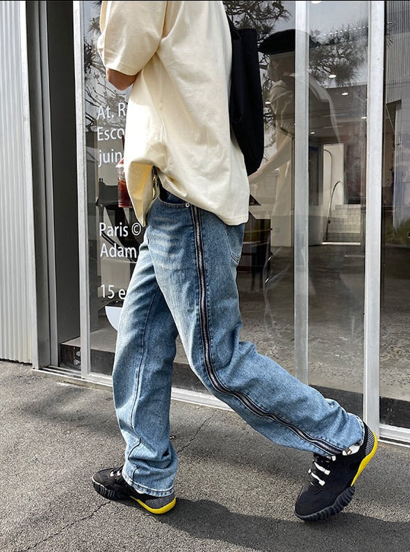 RT No. 4514 WASHED BLUE SIDE ZIPPER JEANS