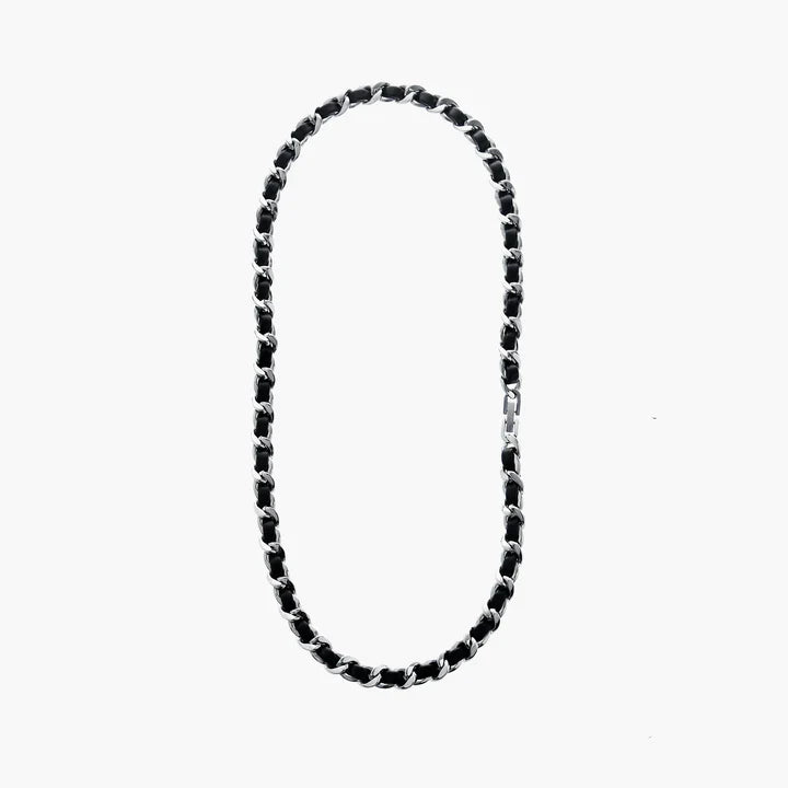LEATHER WRAPPED CUBAN CHAIN NECKLACE