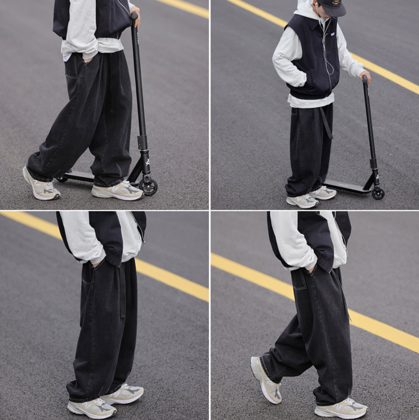 RT No. 5453 STITCHED DARK GRAY BAGGY WIDE CASUAL PANTS